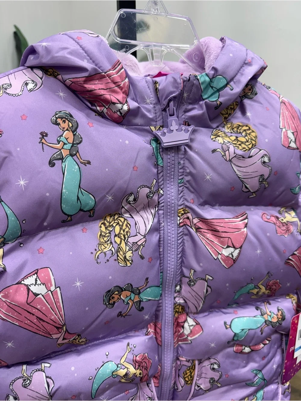 Disney Princess Girls Purple Puffer Jacket Hooded Fleece Lined 6/6X NWT